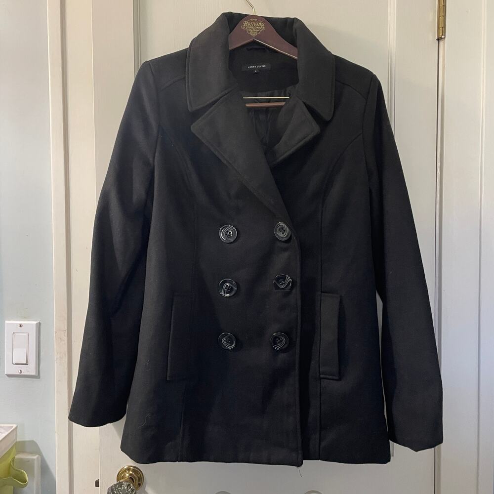 Larry Levine Double Breasted Pea Coat Black Size Large - Picture 2 of 8